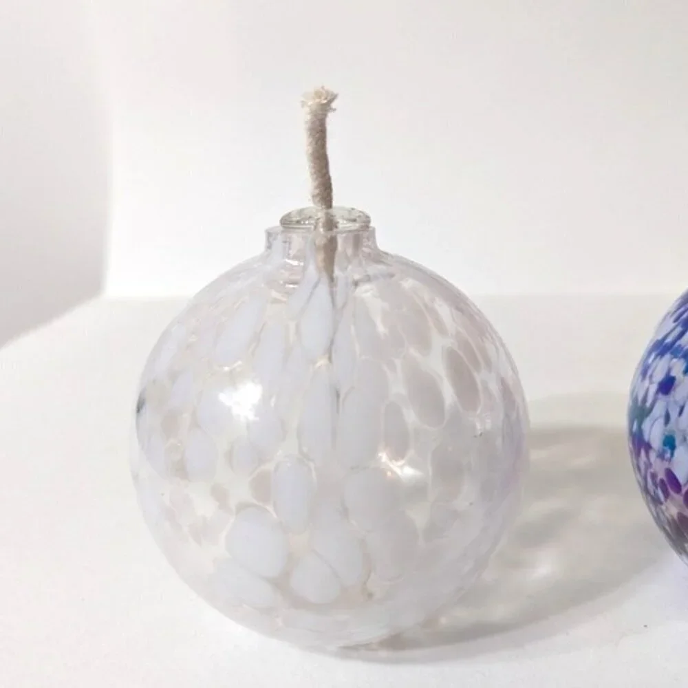 New Pottery Barn Oil Lamp Diffuser Glass Ball Confetti Iridescent Round Glass